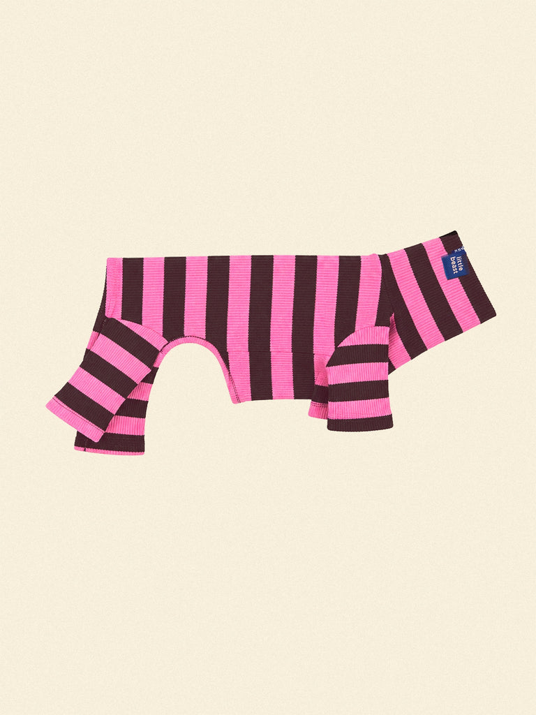 Little Beast Dog Stripe Onesie Pink Brown / XXS Cheshire Onesie